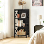 Small Bookshelf,4 Tier Industrial Bookcase with Metal Frame and Backboard,Narrow Black Book Shelf,Office Book case for Small Spaces,Living Room,Bedroom and Home Office
