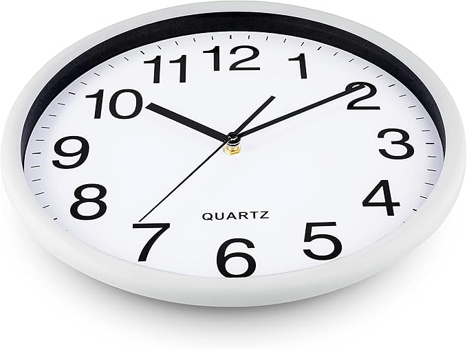 Bernhard Products White Wall Clocks Large 13 Inch, Silent Non Ticking 2 Pack, Quality Quartz Battery Operated Round Easy to Read Home/Office/Business/Classroom/School Clock, Black