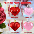 24 Pieces Heart Shaped Ornaments Valentine's Day Heart Ornaments for Valentine's Day, Hearts Baubles Decorations for Valentines Wedding Anniversary Home Party Decor(Red, Pink)