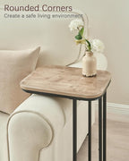 C Shaped End Table, 27 Inches High Small Side Table for Sofa and Bed, Couch Table That Slides Under, Tall Tv Tray Table for Living Room, Bedroom, Metal Frame, Greige & Black