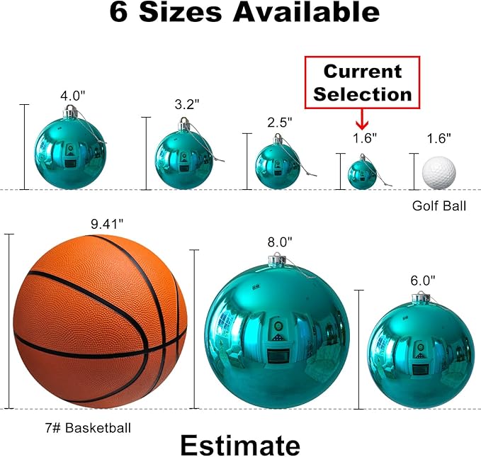 Teal 1.6" Small Christmas Balls Christmas Tree Decoration Ornaments Shatterproof Hanging Balls for Birthday Halloween Holiday Wedding Decorations Set of 24pcs