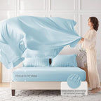 MUXHOMO 7 Pieces Queen Comforter Set, Seersucker Bed in a Bag Queen Size, All Season Luxury Bedding Set with Comforter, Flat Sheet, Fitted Sheet, Pillowcases & Shams, Lake Blue