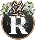 Circular Surname Front Door Welcome Sign - 26 Letter House Wreath, Front Porch Decorations, Year-Round Home Decor (R)