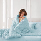 MUXHOMO 7 Pieces Full Comforter Set, Seersucker Bed in a Bag Full Size, All Season Luxury Bedding Set with Comforter, Flat Sheet, Fitted Sheet, Pillowcases & Shams, Lake Blue