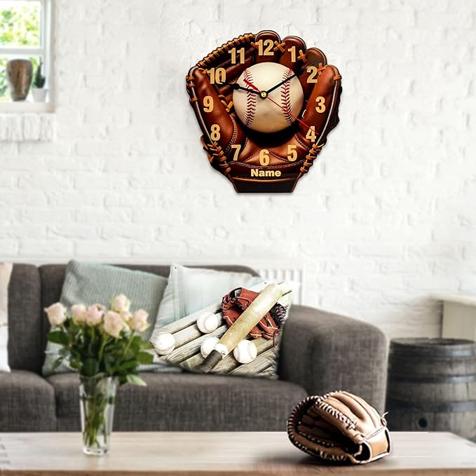 Customized Name Baseball Led Night Desk Clock,Bedroom Time Night Light,Quartz Movement,Silent Pointers,10,12 in,Baseball Themed Birthday Gift Decorating Boy's Room