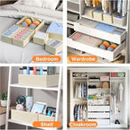 DIMJ Drawer Organizer Clothes 6 Pack - Foldable Baby Organizers and Storage & Dresser Organizer for Bedroom, Closet - Nursery Organization Dresser Dividers for underwear, Sock,Bra, Belt, Tie, Beige