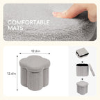 PINPLUS Floral Storage Ottoman Cube Boucle Footrest Stool with Lid, Multi-Functional Cube Seat for Living Room, Dorm & Bedroom – Grey 12.6"x12.6"x12.6"