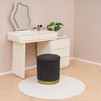 Round Storage Ottoman with Reversible Tray Top, 16.3" Boucle Ottoman Footrest Stool with Metal Base, Upholstered Vanity Stool with Storage for Living Room Bedroom, Dark Grey