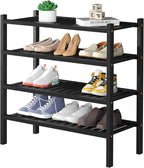 4 Tier (Thick) Bamboo Shoe Rack for Closet Free Standing Wood Shoe Shelf for Entryway Small Space Stackable 27"x12"x28" (Blackl)