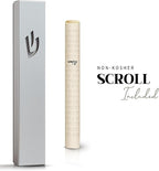 SURI Mezuzah on Door – 5 Inch Silver Aluminum Mezuzah Case with Printed Scroll, Open-Back Design for Indoor Use, Self-Stick Adhesive, Fits a 4 Inch Scroll, Gift Box Included