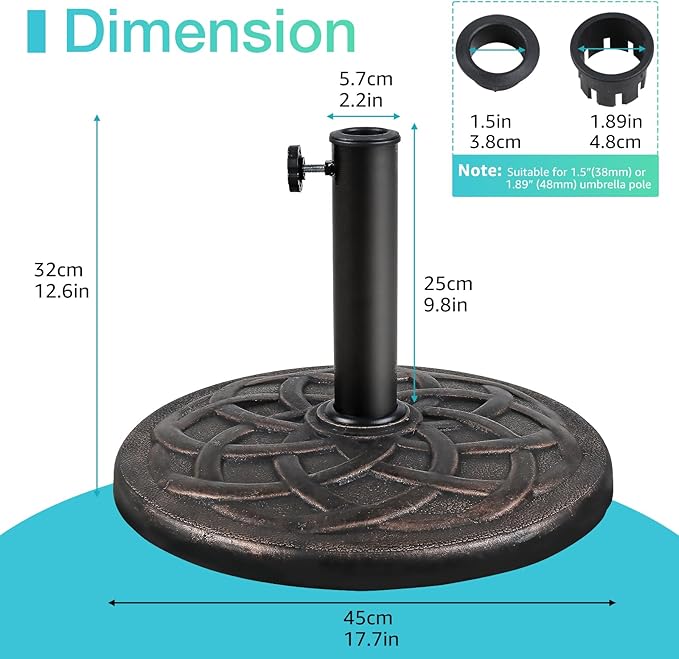 COBANA 23lb Patio Umbrella Base, Heavy Duty Round Outdoor Market Umbrella Stand Weight, Bronze