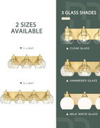 Bathroom Light Fixtures Over Mirror, 26" Brushed Gold Bathroom Vanity Light with Clear Hammered Glass Globe Shade, 4-Light Modern Sconces Wall Lighting, VL200-BG-CL-4