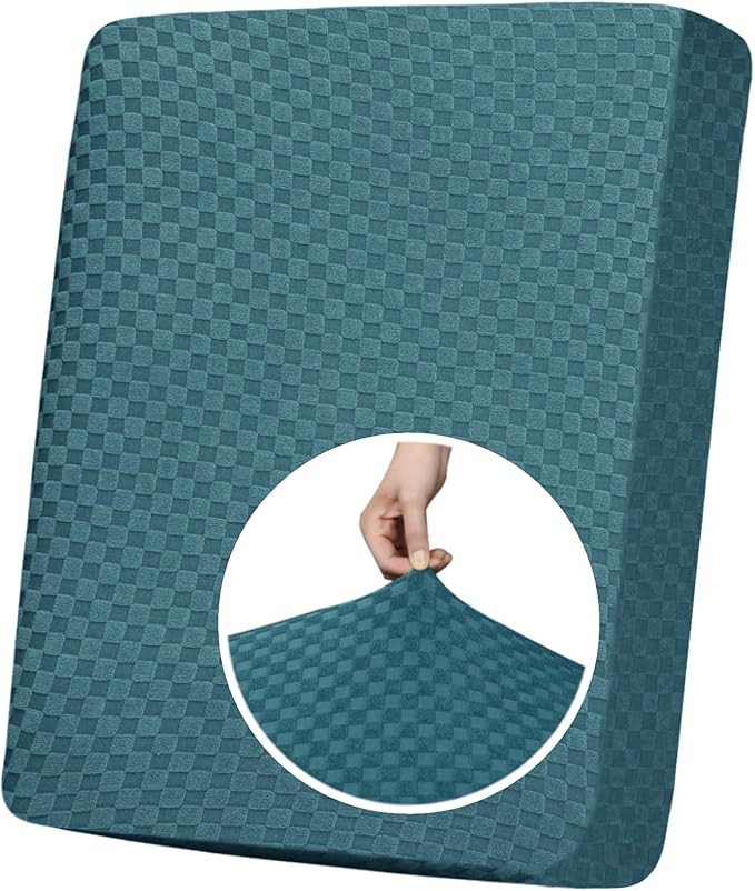 YEMYHOM Stretch Individual Cushion Covers Sofa Chair Seat Cushion Slipcovers Soft Couch Cover Replacement Large Checkered Furniture Protector with Elastic Bottom (1 Pc Cushion Cover, Peacock Blue)