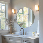 ANDY STAR Brushed Nickel Round Bathroom Mirror, 24 Inch Round Circle Mirror in Stainless Steel Metal Frame, Large Silver Frame with Unique Wavy Design