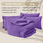 HYMOKEGE Dark Purple King Size Comforter Set Seersucker 7 Pieces, All Season Luxury Bed in a Bag for Bedroom, Bedding Set with Comforter, Sheets, Pillowcases & Shams