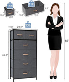 Crestlive Products Vertical Dresser Storage Tower - Sturdy Steel Frame, Wood Top, Easy Pull Fabric Bins, Wood Handles - Organizer Unit for Bedroom, Hallway, Entryway, Closets - 6 Drawers (Gray)