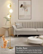 60IN Dimmable Gold Standing Lamps, Ice Crystal Modern Floor Lamp with 3000K G9 Bulbs Included, Mid Century Vintage Globe Floor Lamp for Living Room