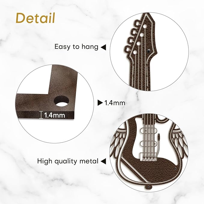 SIGNLEADER Metal Wall Art Decor - Electric Guitar with Wing Minimalist Modern Abstract Wall Sculpture Hanging Home Decoration for Living Room, Bedroom, Bathroom, Kitchen, Studio, Outdoor - 36" Bronze