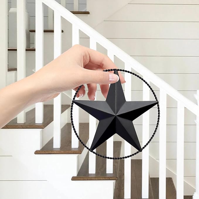 JoyEvy 6.5" Black Metal Barn Star Wall Décor - Wall Art for Farmhouse, Western, Rustic Homes - Outside or Inside of House Decorations