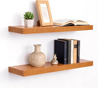 Floating Shelves for Wall 24 Inch Solid Real Wood Shelves Set of 2 Rustic Farmhouse Wall Mounted Wood Shelf for Bedroom Living Room Bathroom Kitchen Home Decor Office