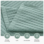 KASENTEX Queen Quilt Set 90"x90" – Soft Washed 3-Layer Lightweight Bedspread, Minimalist Nordic Design, All-Season Spring & Summer Quilt Set (1 Quilt + 2 Pillow Shams), Green