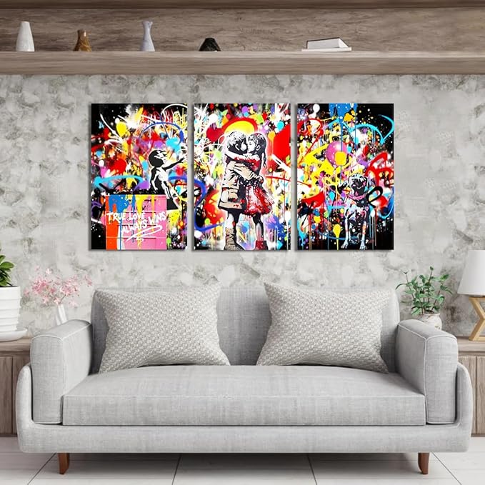 Novatique Banksy Canvas Wall Art Street Graffiti Wall Art Abstract Painting for Teenager Graffiti Art Pictures Decor for Living Room Bedroom,20" x 28" x 3Pcs