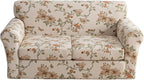 KRFOONN 3 Piece Printed Couch Cover for 2 Cushion Couch Stretch Sofa Loveseat Slipcover with 2 Separate Seat Cushion Covers Furniture Protector with Elastic Bottom for Living Room (Loveseat, 57)