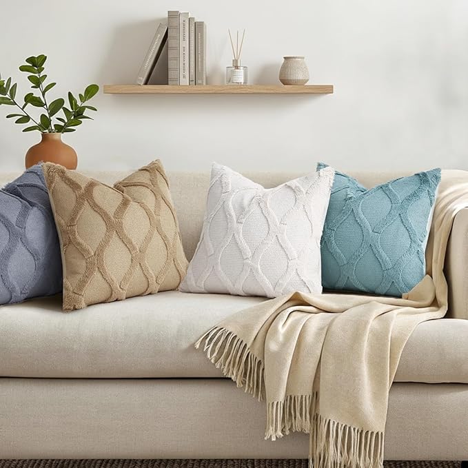 decorUhome Spring Euro Sham Throw Pillow Covers 22x22 Inch Set of 2, Soft Plush Faux Fur Wool Cream White Couch Pillow Covers, Decorative Neutral Pillow Cases for Bed Sofa Living Room Home Decor