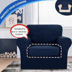 YEMYHOM Stretch Individual Cushion Covers Sofa Chair Seat Cushion Slipcovers Soft Couch Cover Replacement Large Checkered Furniture Protector with Elastic Bottom (1 Pc Cushion Cover, Navy)