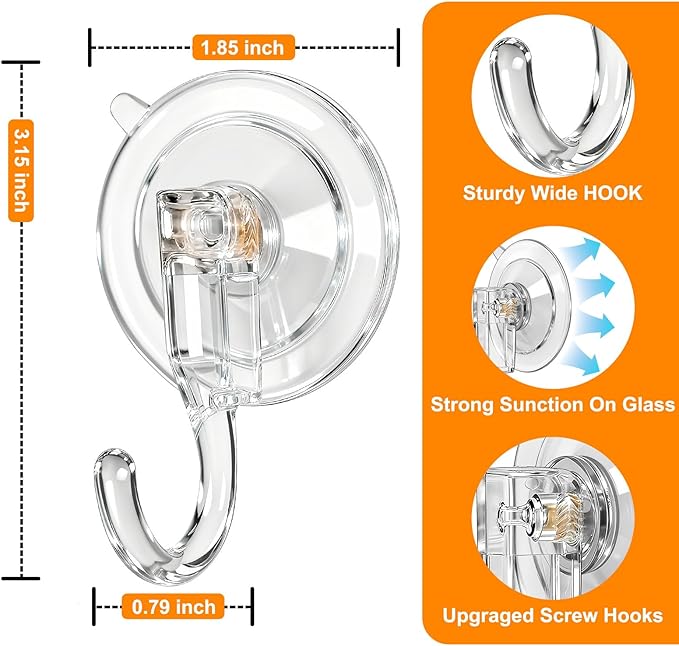 Wreath Hangers for Front Door, Clear Suction-Cup-Hooks Wreath-Door-Hanger on Glass Window,Christmas Decorations Indoor Outdoor Over The Doors Xmas Thanksgiving Hooks ,Removable and Reusable, 4 Pack