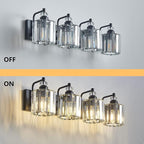 4-Light Black Bathroom Light Fixtures Over Mirror Modern Vanity Lights Crystal Wall Sconce Vintage Bathroom Lighting with Crystal Shade E26 Base for Bedroom, Living Room, Hallway