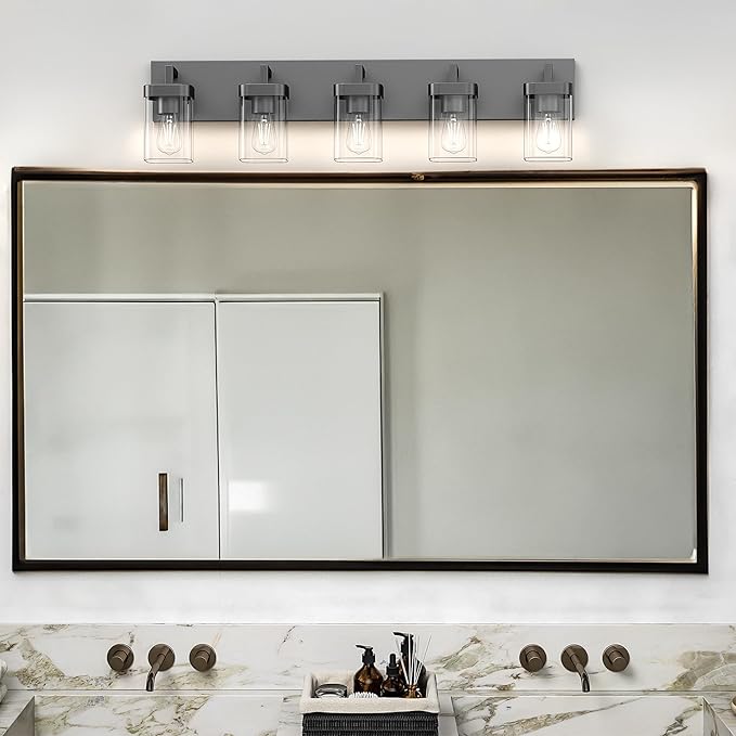 Bathroom Vanity Light, Square Design 6 Lights Morden Bathroom Lighting Fixtures Over Mirror, Black Vanity Light for Living Room/Bedroom