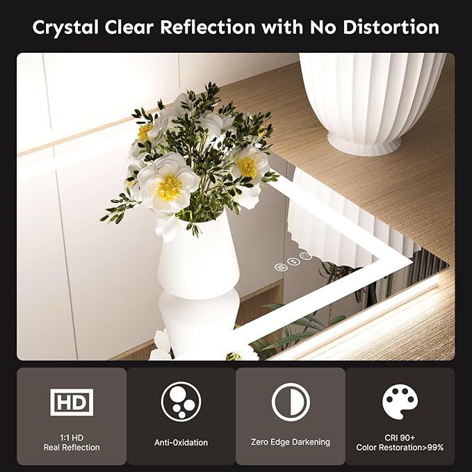 24x32 LED Bathroom Mirror with Lights – Anti-Fog, Dimmable, Backlit & Front Lit Lighted Vanity Mirror for Wall – Smart Bathroom Mirror with Memory Function, Shatterproof Tempered Glass
