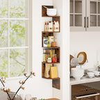 Tangkula 5-Tier Corner Shelf Wall Mount, Farmhouse Floating Corner Bookshelf, Industrial Modern Display Shelf Stand, Wooden Storage Organizer for Living Room Home Office (1, Rustic Brown)