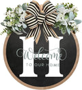 Circular Surname Front Door Welcome Sign - 26 Letter House Wreath, Front Porch Decorations, Year-Round Home Decor (H)