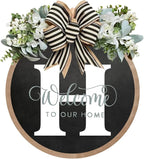 Circular Surname Front Door Welcome Sign - 26 Letter House Wreath, Front Porch Decorations, Year-Round Home Decor (H)