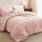 CozyLux King Size Comforter Set Blush Pink, 7 Pieces Pintuck Bed in A Bag Pink Comforter King Size, Pinch Pleat Bedding Set with All Season Comforter, Sheets, Pillowcases & Shams