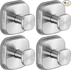 Suction Cup Hooks for Shower Heavy Duty No-Drill– Reusable Multi-Purpose Hooks Adheres to Glass, Mirrors, Tiles & Smooth Surfaces for Towels, Robes, Loofah& Body Sponge (4, Brushed Nickel)
