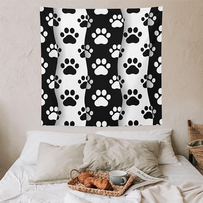 VUMIVI Pet Paws Tapestry Cute Puppy Kitten Black White Animal Paws Modern Funny Art Tapestry Wall Hanging for Living Room Bedroom Dorm Classroom Aesthetic Decor W60xL60in