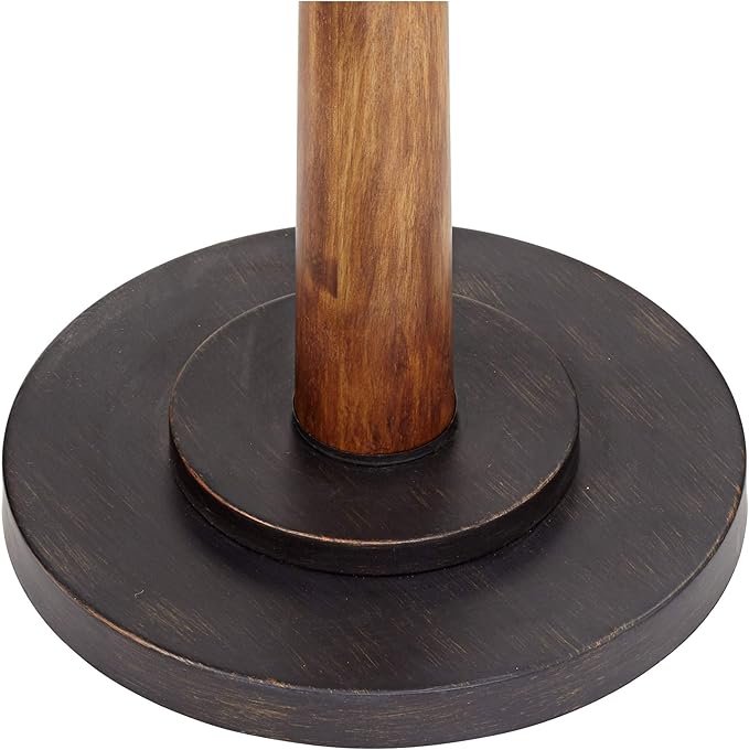 Franklin Iron Works Hunter Modern Mid Century Farmhouse Rustic Floor Lamp 64" Tall Bronze Cherry Wood Perforated Metal Cream Linen Double Drum Shade for Living Room Reading Bedroom Office House