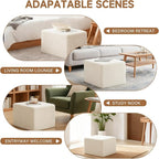Tiita Square Stuffed Pouf Ottoman, Plush Poufs with Foam Chunk Filling, Foot Rest Stool for Living Room, Cream