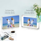 Acrylic Picture Frames 3 Pack, 4x6'' Clear Double Sided Block Set, Desktop Frameless Magnetic Photo Frame