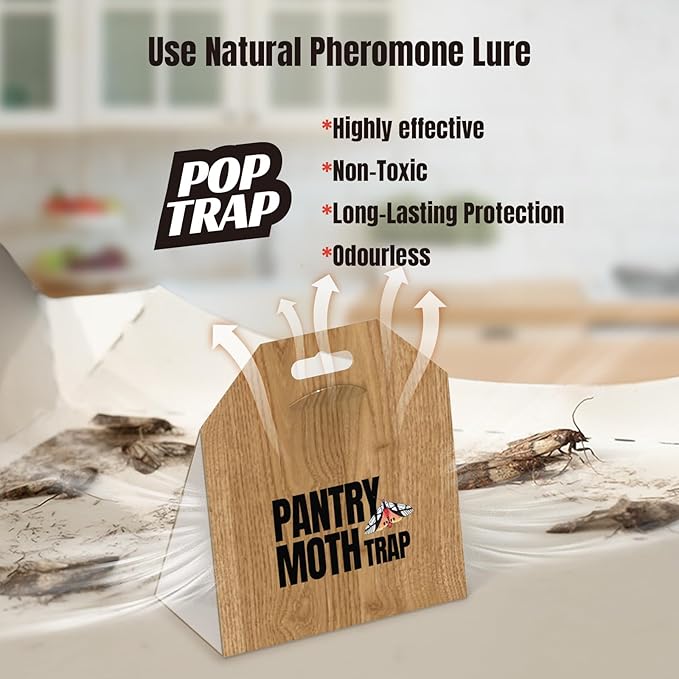 POPTRAP 10 Pack Pantry Moth Traps, Non-Toxic Glue Moth Trap for Food and Cupboard, Traps with Natrual Pheromones, Wood Grain Appearance for Pantry Moths