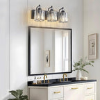 3-Light Black Bathroom Light Fixtures Over Mirror Modern Vanity Lights Crystal Wall Sconce Vintage Bathroom Lighting with Crystal Shade E26 Base for Bedroom, Living Room, Hallway