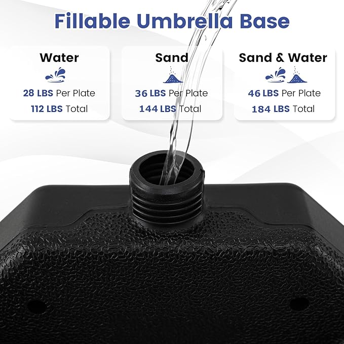 Giantex 184 lbs Offset Umbrella Base, 4 PCS Cantilever Umbrella Weighted Base, Easy-Fill Spouts, 4 Connecting Pins, Carry Handles, Water Sand Weight Fillable HDPE Umbrella Stand for Backyard Poolside