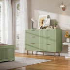 GarveeHome Green 6 Drawer Dresser for Bedroom, Fluted 47.2 in Wide Modern Chest of Drawers with Deep Drawers, Long Large Double Dresser TV Stand for Living Room, Hallway, Kids Room