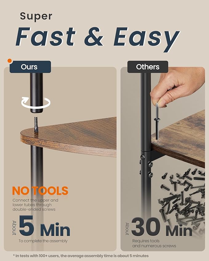 SONGMICS HOME Superfast Toolless Assembly, Corner Shelf Stand, 3-Tier Corner Standing Shelf, Living Room, Bedroom, Kitchen, 15 x 10.6 x 27.8 Inches, Rustic Brown ULBC620K01