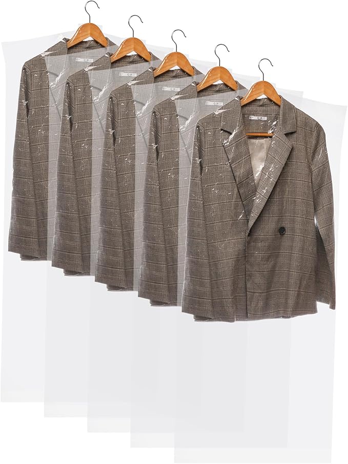 AVLA 50 Pack Plastic Garment Bags, Clear Dry Cleaner Bags, Dry Cleaning Hanging Clothes Cover, Transparent Coat Suit Dust Cover Protector Bag for Closet Storage, Home, Laundry, Laundrette, 23 x 59 In
