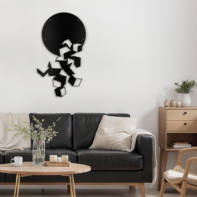 SIGNLEADER Metal Wall Art Decor Circles Abstract Shapes Minimalist Modern Abstract Wall Sculpture Hangings Home Decoration for Living Room, Bedroom, Bathroom, Kitchen, Outdoor - 30" Black