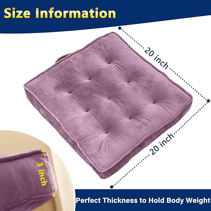 Floor Pillow Set of 4, Memory Foam Meditation Cushion, Floor Cushions for Adults Sitting, Large Square Seat Cushions for Yoga, Living Room, 20x20 Inch (Purple)